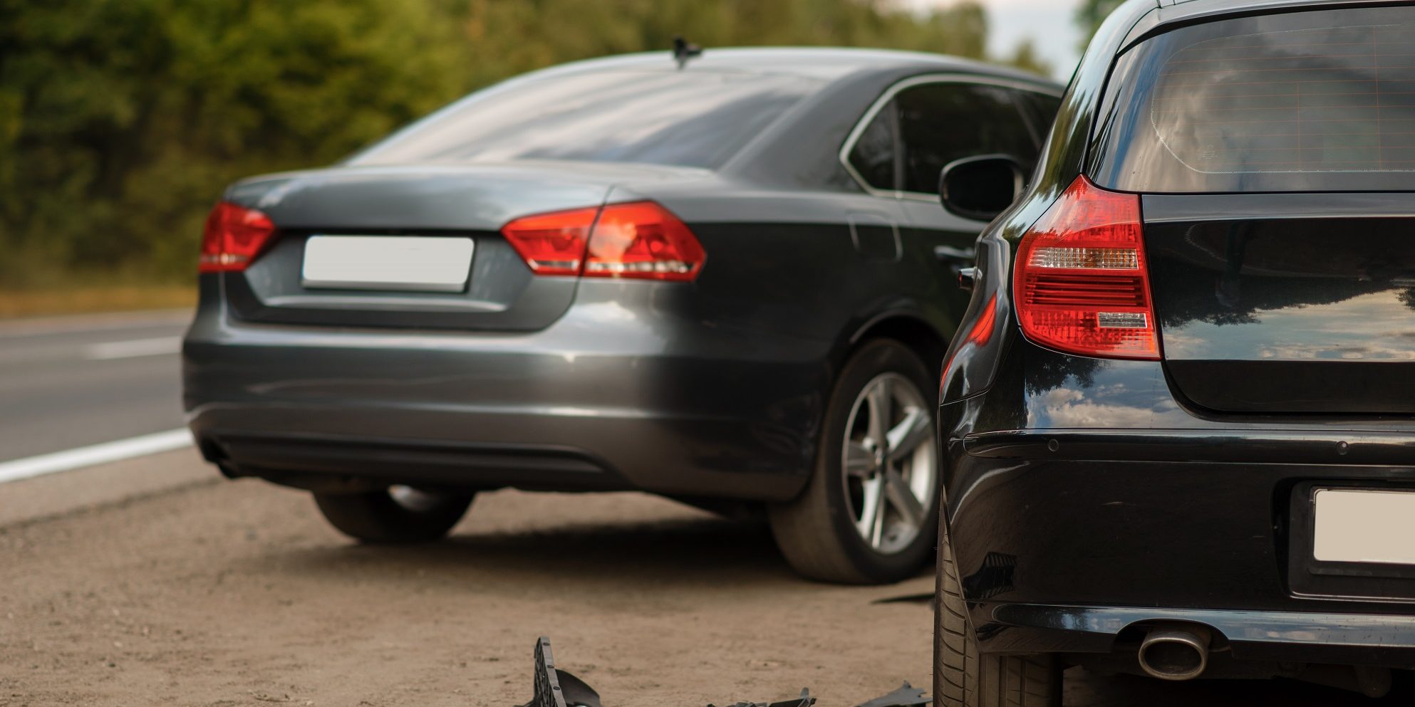 Car accident on road, automobile crash, nobody