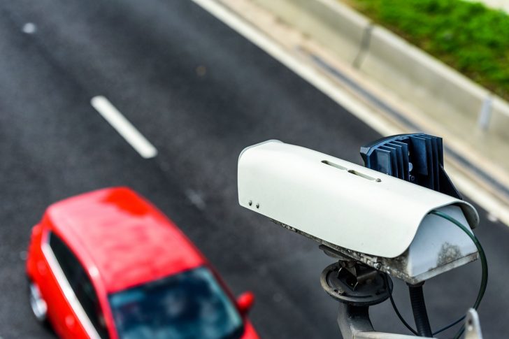 Speed camera monitoring traffic on UK Motorway